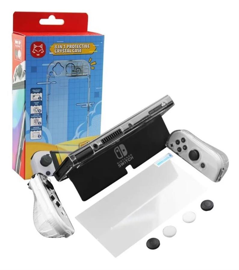 Kit Nintendo Switch Oled Templado + Funda + Grips