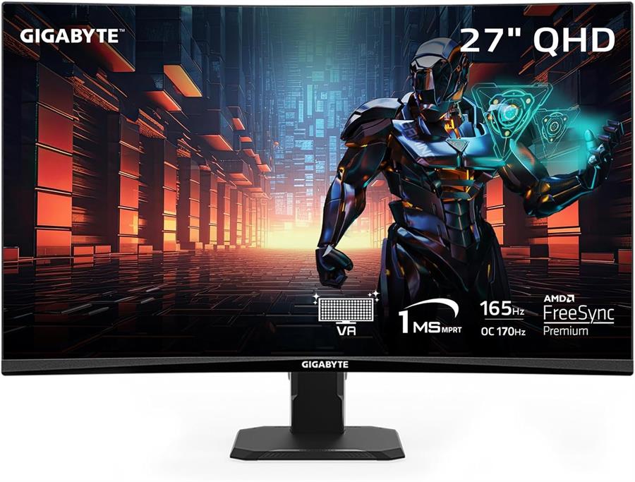 Monitor Gigabyte 27" GS27QC 2K Curvo Gaming Edge 165hz VA QHD