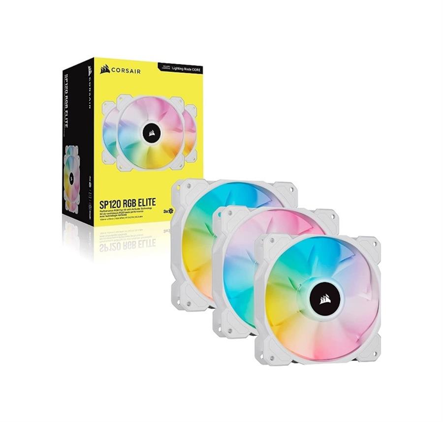 Kit Pack x3 Fan cooler Corsair iCUE SP120 RGB Elite White blanco