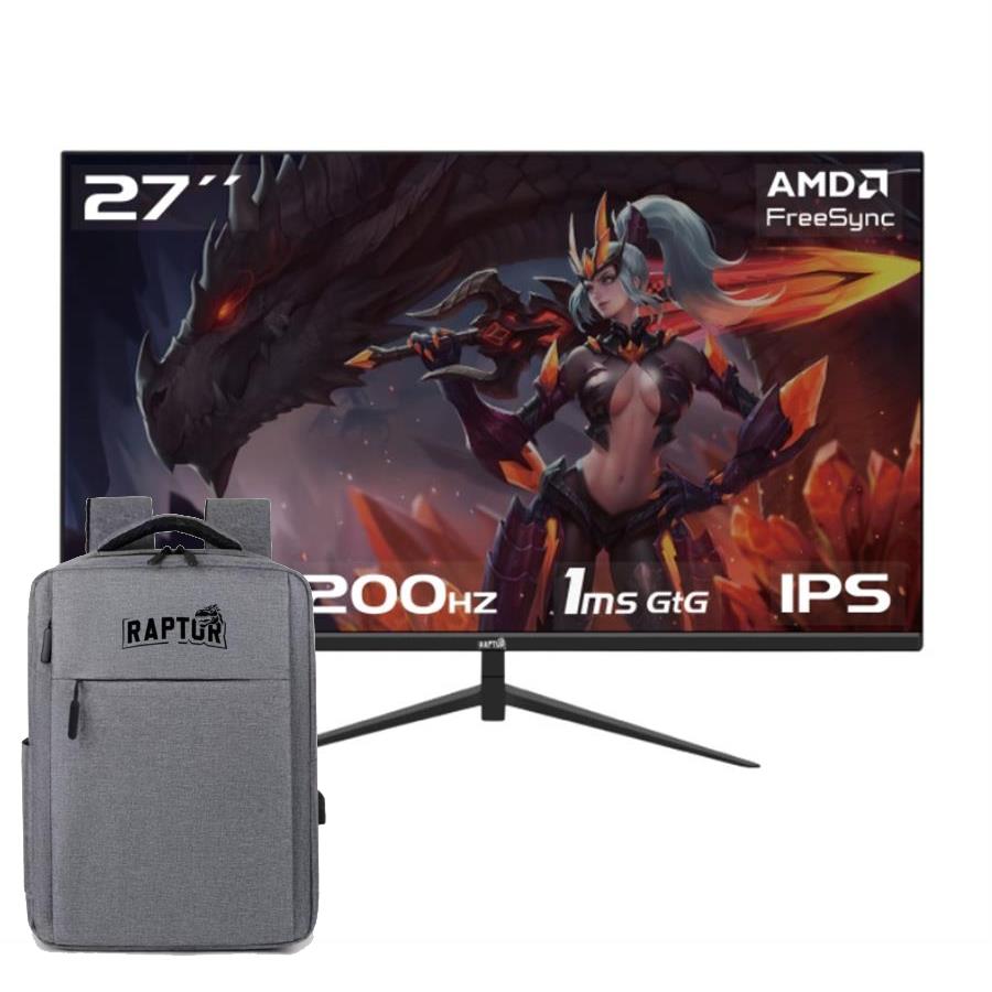 Monitor Raptor Hawk Eye 27" 200Hz FHD IPS Gaming + Mochila