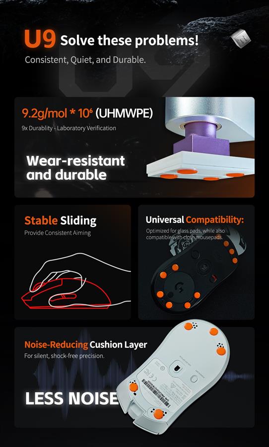 Mouse Skates Pads X-Raypad Titanium U9 Air Universal Dots 6.5mm