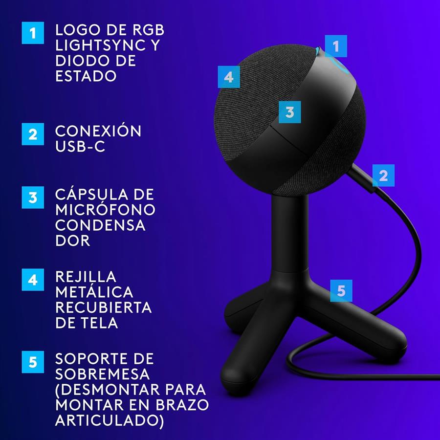 Micrófono Logitech Yeti Orb RGB Black Lightsync