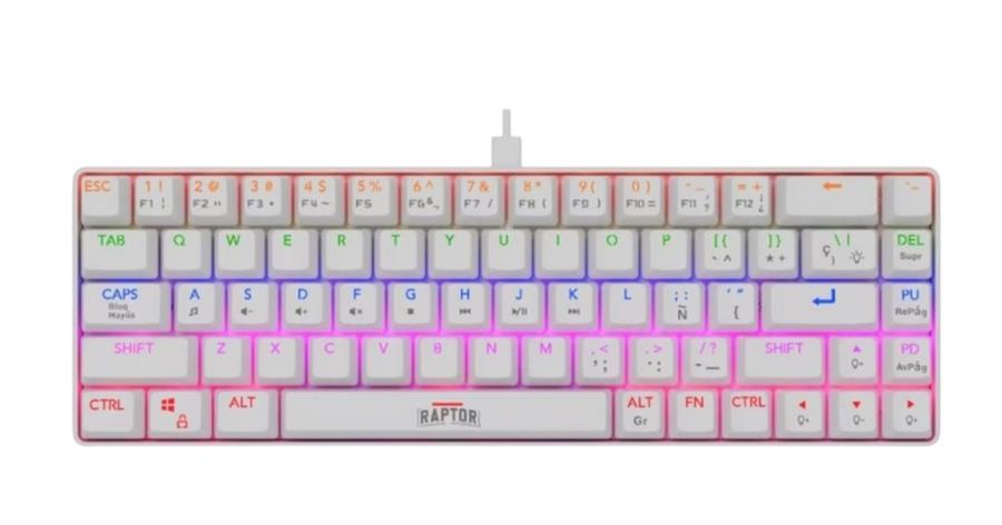 TECLADO RAPTOR FIRECLAW M68 60 WHITE CABLEADO SWITCH RED