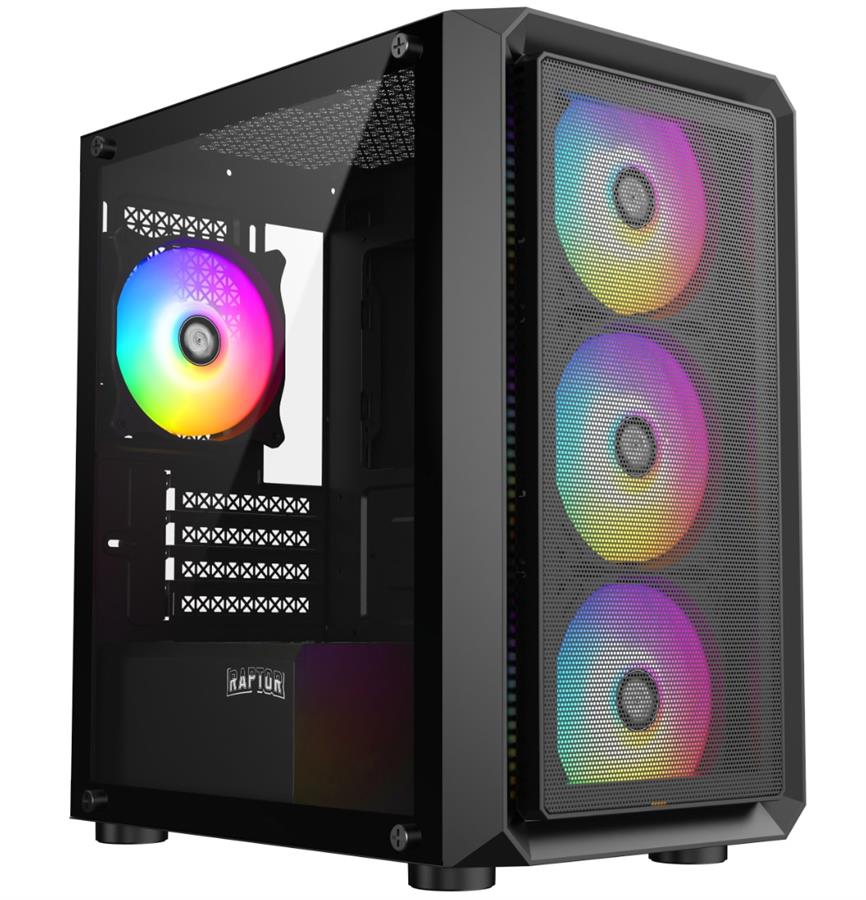 GABINETE RAPTOR INFINITY MESH TG MID-TOWER RGB X4 FAN