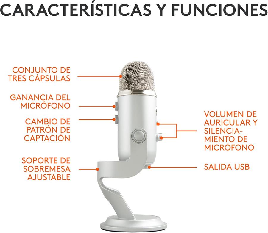 Micrófono Logitech Blue Yeti Silver Edition Gris