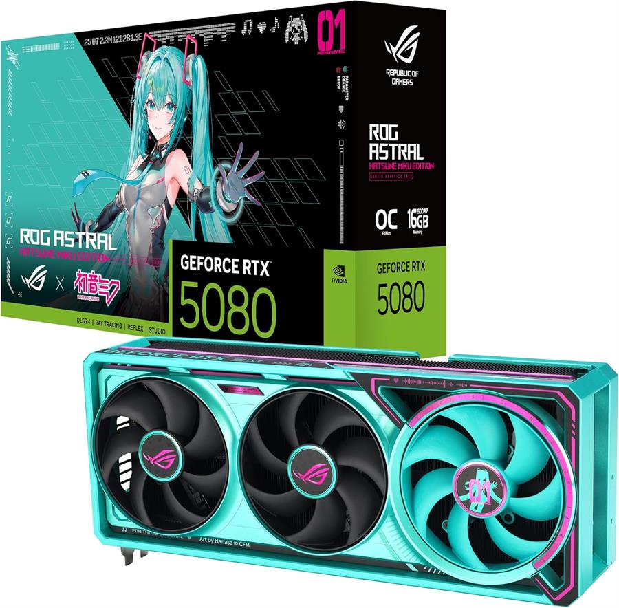 Placa de Video Asus Rog Astral RTX 5080 Hatsune Miku Edition 16GB GDDR7 x4 fan