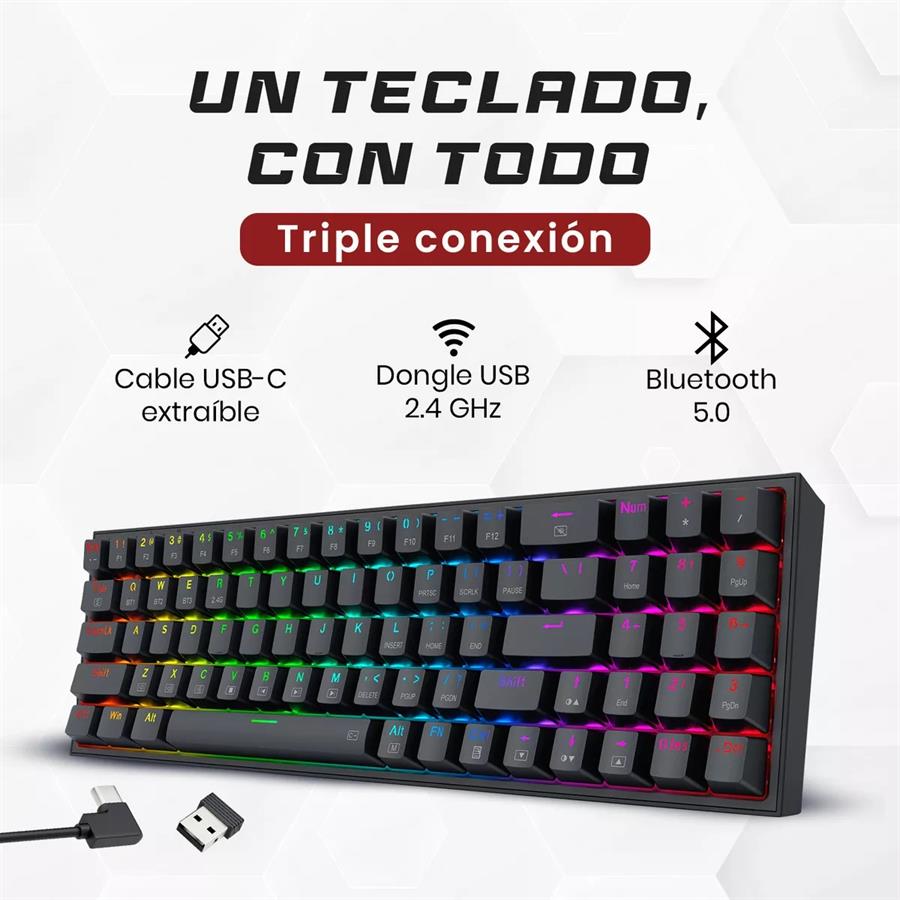 Combo Redragon Wireless Kit Pollux + Trident S136 Black Mouse Teclado Negro