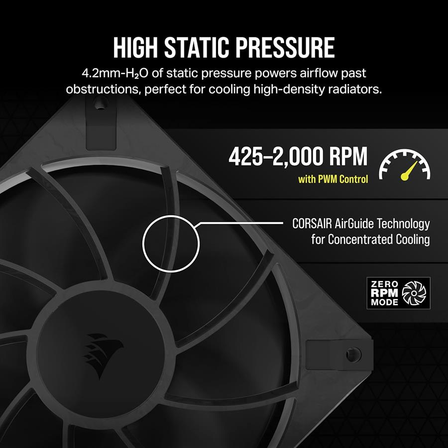 Fan cooler Corsair RS120 Max 120mm Black single Negro