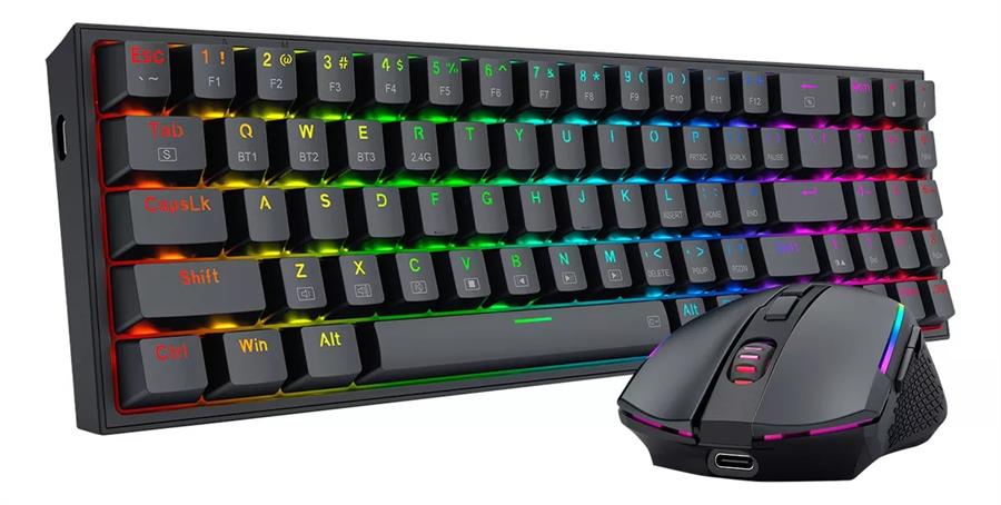 Combo Redragon Wireless Kit Pollux + Trident S136 Black Mouse Teclado Negro