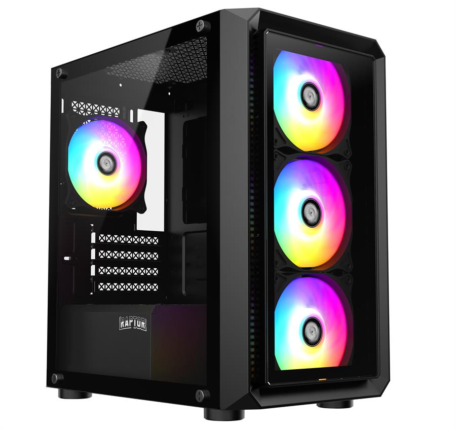 GABINETE RAPTOR INFINITY GLASS TG MID-TOWER RGB X4 FAN
